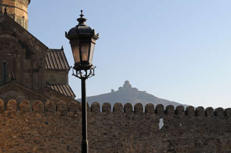 Jvari - Georgian Orthodox monastery of the 6th century is in the background  The Svetitskhoveli Cathedral  の写真素材