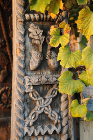 Beautiful woodcarving part of gateの写真素材