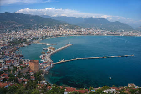 Alanya city center and harbor top view. Turkey. Alanya, formerly Alaiye, is a beach resort city.のeditorial素材