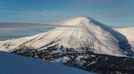 White top of mount Petros covered with  gentle cloud.の写真素材