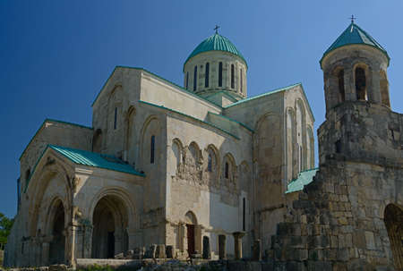 The Cathedral of the Dormition, or the Kutaisi Cathedral, more commonly known as Bagrati Cathedral against blue sky background.のeditorial素材