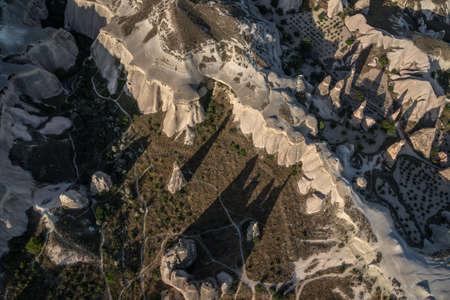 Morning aerial Cappadocia rocks view. Shot is made from hot-air balloon.の写真素材