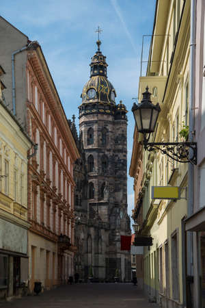 Alley in old historical part of Kosice (Slovakia). Saint Elisabeth Cathedral in the middle of composition.のeditorial素材