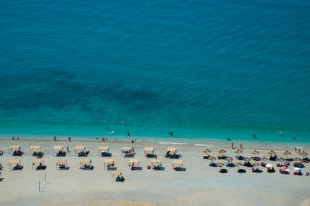 Famous organized Gjipes beach in Albania. Over view. Blue Mediterranen sea is wonderful.の写真素材