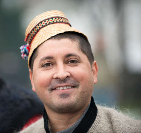 Man dressed in winter traditional Romanian (Maramuresh region) clothes. Portrait.のeditorial素材