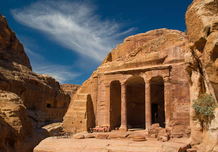 One of Petra temple against blue sky background.のeditorial素材