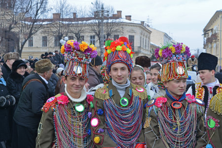 Chernivtsi, Chernivtsi Oblast, Ukraine - 15.01.2013: Malanka parade in Chernivtsi.のeditorial素材