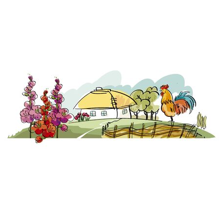 Ukraine  village vector hand-drawn posterのイラスト素材