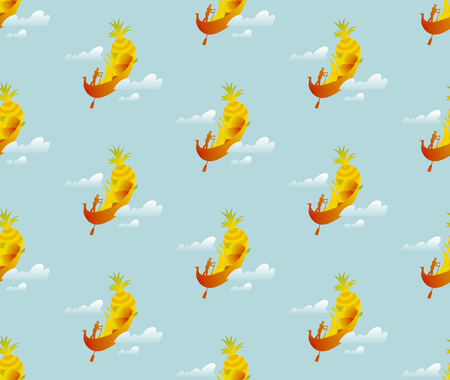 vector seamless concept pattern with fruit and gondolier boatのイラスト素材