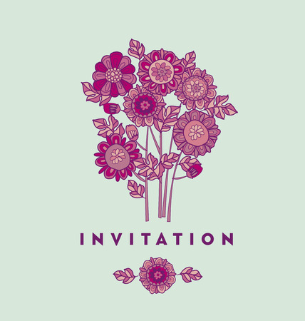 merygold flower card template design. aster floral decorative illustration. fall blossom in violet colors motif. autumn flowers rustic peasant style elementのイラスト素材