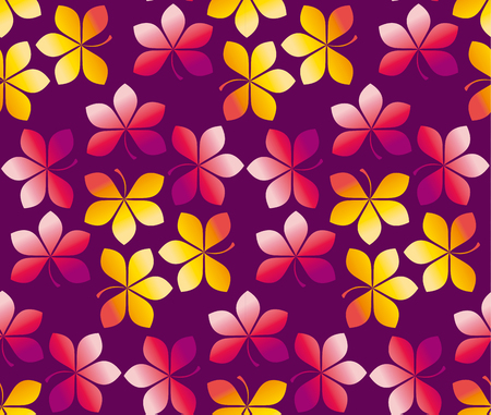 fall colored wallpaper illustration. wrapping paper motif seamless pattern. purple red yellow chestnut leaves carpetのイラスト素材