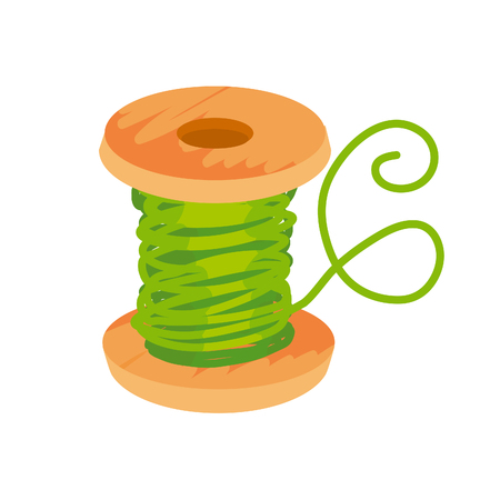 simple flat green thread and bobbin illustrationのイラスト素材