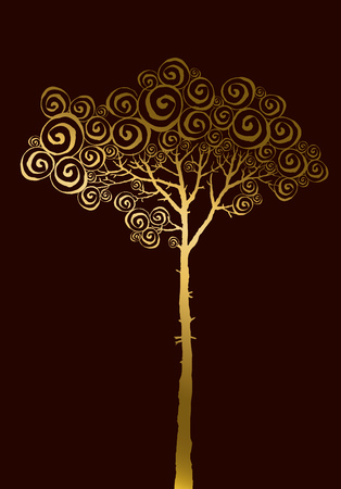 concept illustration of gold pine silhouetteのイラスト素材