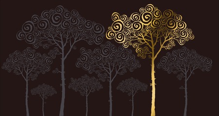 concept illustration of gold pine silhouetteのイラスト素材
