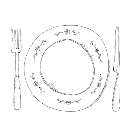 hand drawn illustration of plate and frajeのイラスト素材