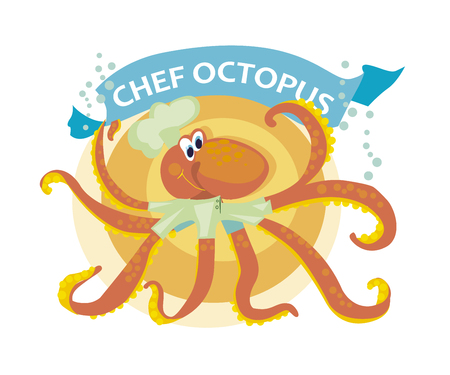 illustration of kiddy cook octopus with bannerのイラスト素材