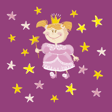 illustration of kid girl princess with starsのイラスト素材