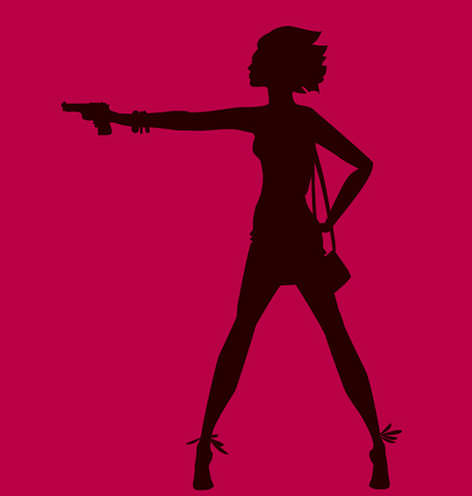 vector illustration of woman silhouette with gun. spy agent concept. fashion girl figure.のイラスト素材