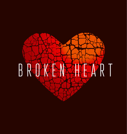 love icon concept. abstract broken heart symbol. red hot love passion icon. concept vector illustration for poster or cover. cracelure texture pattern in heart shapeのイラスト素材