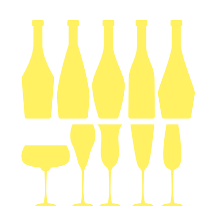 assorted sparkling wine glasses and bottles. champagne concept flat vector illustration.のイラスト素材