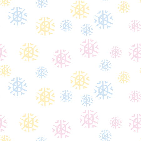 cute pastel color snowfalkes semless pattern on white background, vector illustration for kid fabric, wrapping paper, backgroundのイラスト素材