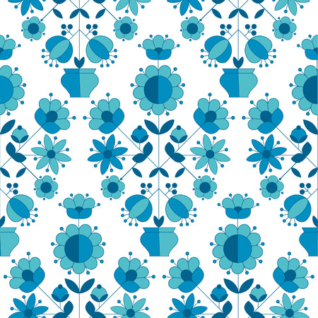 peasant style simple floral pattern on blue color. naive traditional nostalgic flower seamless...