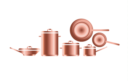 copper utensils for professional kitchens. vector illustration of concept metal dish and pot iconのイラスト素材