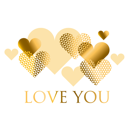 Vector illustration for holiday design. Many gold and black hearts on white background. Header For wedding card, valentine day greetings, lovely frame.のイラスト素材