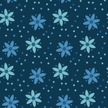 peasant style simple floral pattern on blue color. naive traditional nostalgic flower seamless pattern vector illustration for fabric, background, wrapping paper on deep blue backgroundのイラスト素材