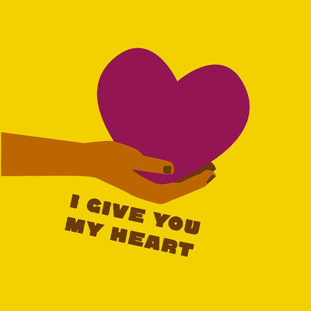 concept poster for valentines day and love idea. vector illustration of heart in the hands for poster, invitation, cart. simple pop-art style silhouette hand and heart icon imageのイラスト素材