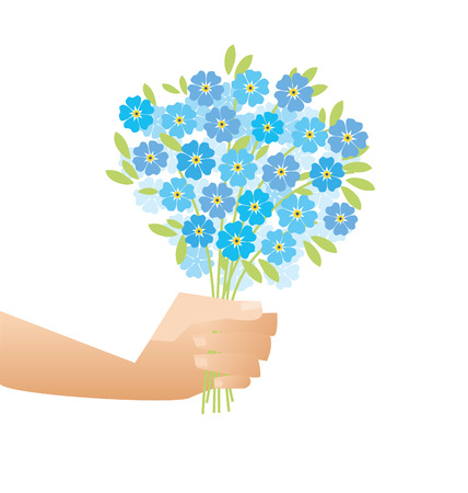 blue tender forget-me-not  flowers in retro style. elegant naive floral design element for invitation, card, poster, greetings, wedding.のイラスト素材