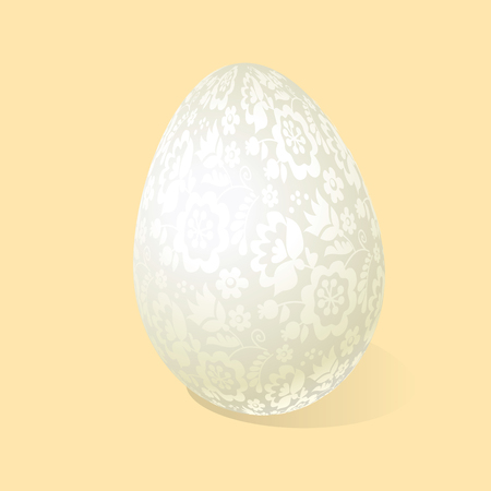 White Easter egg luxury decoration vector illustration. floral elegant style decor on christian resurrection symbol. spring life icon in chick feminine decorative styleのイラスト素材