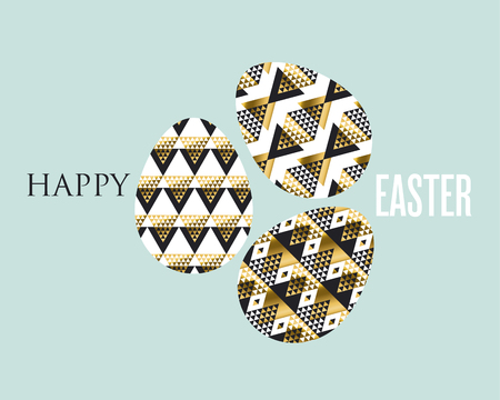 Art Nouveau style luxury spring decor. Gold and black concept easter egg decoration. vector illustration of eggs pattern for greetings, decor, poster, header.のイラスト素材