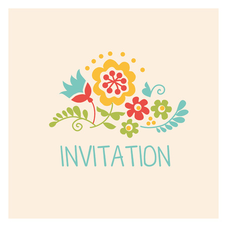 Retro style flowers in pastel color. Floral folk style simple design for greeting cards, Easter, thanksgiving, scrap booking.のイラスト素材