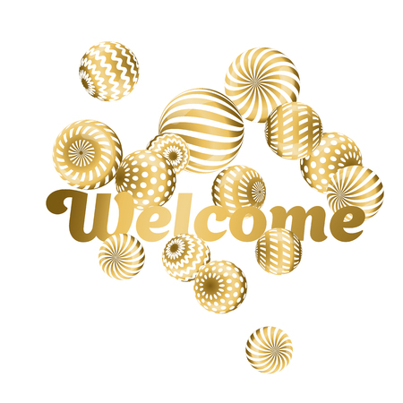 Abstract beads pattern in gold xmas color.  Concept yellow metal decorative circus balls design element. vector illustration for decor, card, posterのイラスト素材