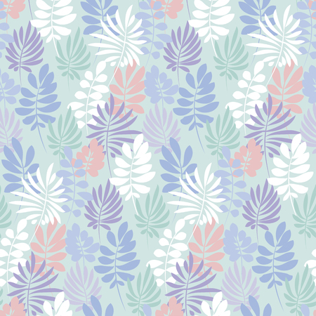 Tender violet and rosy color tropical leaves seamless pattern. Decorative summer nature surface design. floral vector illustration for fabric, print, wrapping paper,のイラスト素材