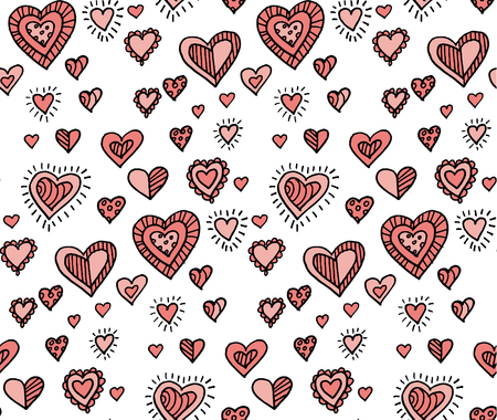 seamless love heart pattern for fabric. hand drawn pattern woth heartsのイラスト素材