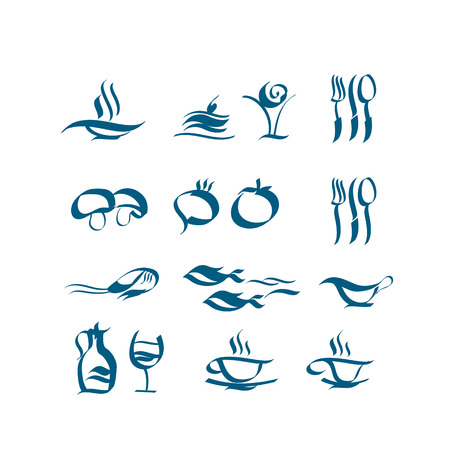 Wave style icon set. food and dish for cafe and restaurant menu. vector illustrationのイラスト素材