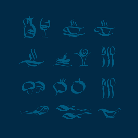 wave style icon set. food and dish picto for cafe and reataurant menu. vector illustrationのイラスト素材
