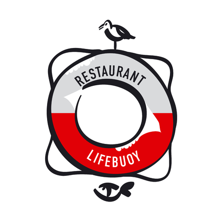 Simple retro-style Lifebuoy with bird and fish for icon, logo, sign. silhouette vector illustrationのイラスト素材