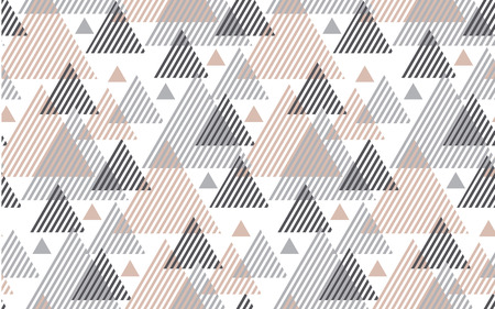 Natural baige and gray colors modern style vector illustration for surface design. Abstract seamless pattern with striped triangle motif.のイラスト素材