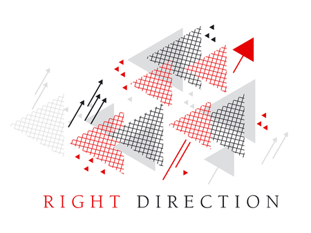 Red arrow modern style geometry design element. vector illustration for header, card, poster, invitation. Tech line grid pattern triangle motif.のイラスト素材