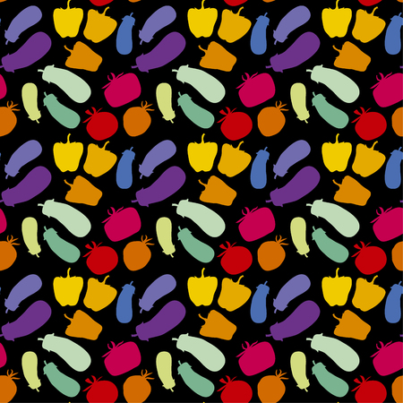 black background color vegetable seamless vector patternのイラスト素材
