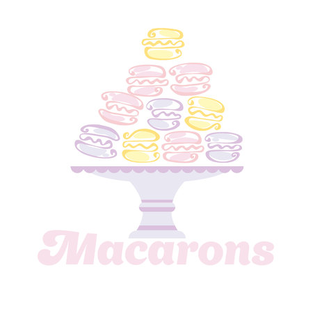pale color macaron pyramid on the plate. vector illustrationのイラスト素材