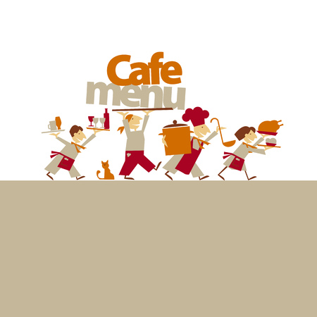 cafe stuff caring food and drinks. simple flat header. vector illustration on on white backgroundのイラスト素材