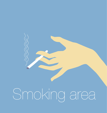 hand with cigarette, smoking area sign, vector silhouette illustration のイラスト素材