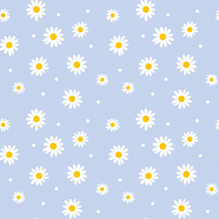 daisy cute seamless pattern. floral retro style simple motif. white flowers on color background fabricのイラスト素材