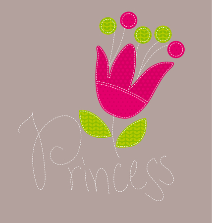 Patchwork style kid fairytale fantastic flower vector illustration. pink cute floral naive cartoon.のイラスト素材