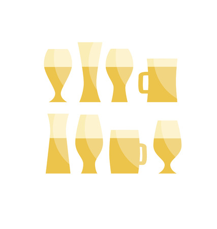 beer glass icon set, simple vector illustration of popular beverage. gold light brewery silhouetteのイラスト素材