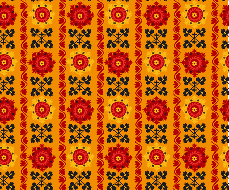 black, red and orange traditional asian carpet embroidery Suzanne. Uzbek ethnic decorative floral...